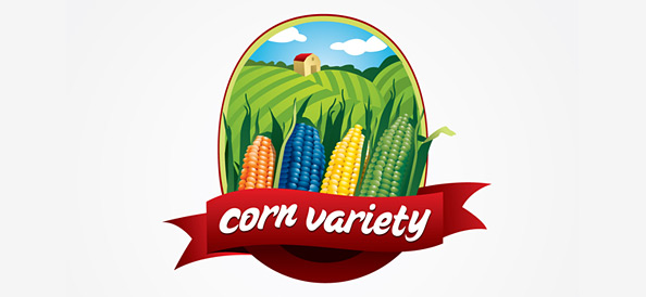 Nature Vector Logo with Corns, Earth and Sky